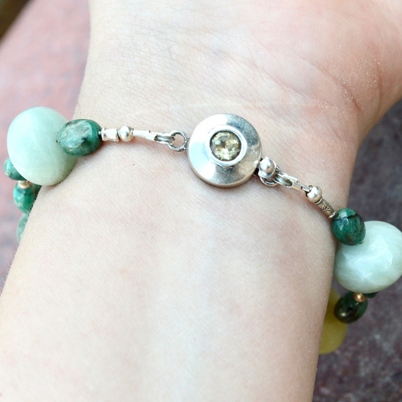 Aquamarine Chrysoprase Emerald Sterling Bracelet - Picture 8 of 8